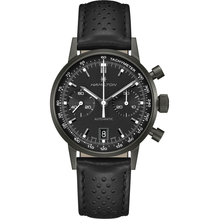 Hamilton American Classic Intra-Matic Auto Chrono on Leather Full Black PVD