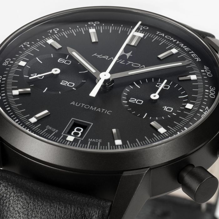 Hamilton American Classic Intra-Matic Auto Chrono on Leather Full Black PVD