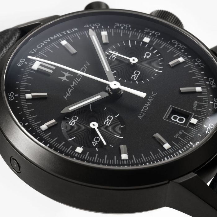 Hamilton American Classic Intra-Matic Auto Chrono on Leather Full Black PVD