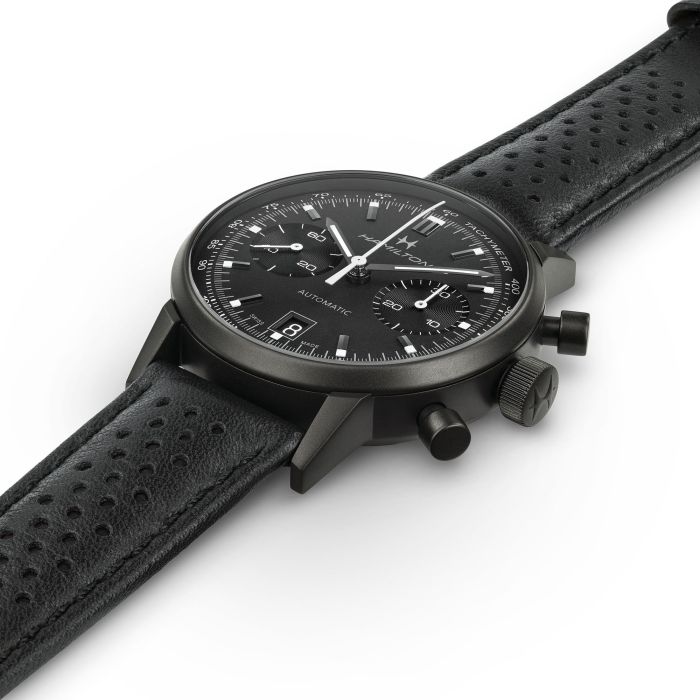 Hamilton American Classic Intra-Matic Auto Chrono on Leather Full Black PVD