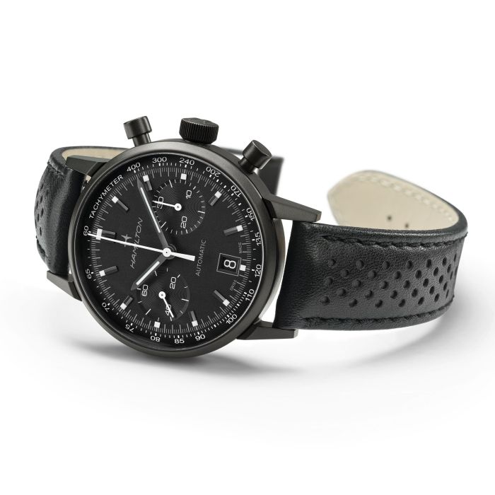 Hamilton American Classic Intra-Matic Auto Chrono on Leather Full Black PVD