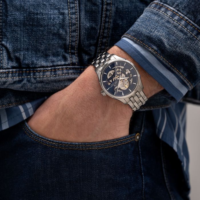 Hamilton Jazzmaster Skeleton Blue Auto on Bracelet 40mm