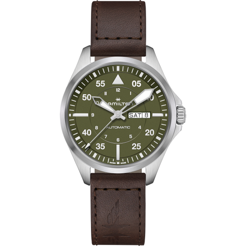 Hamilton Khaki Aviation Pilot Day Date Auto Green on Leather