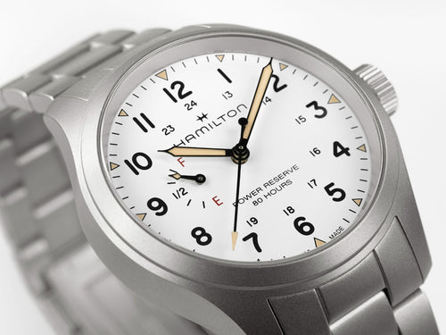 Hamilton Khaki Field Mechanical Power Reserve White on Bracelet 40mm