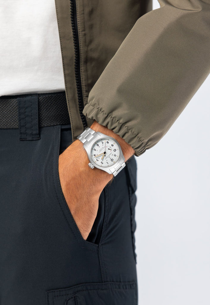 Hamilton Khaki Field Mechanical Power Reserve White on Bracelet 40mm