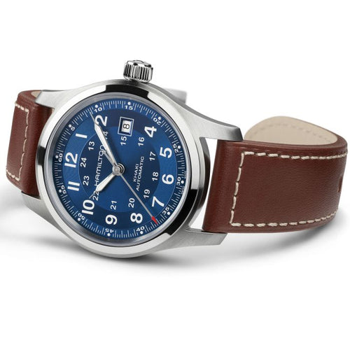 Hamilton Khaki Field Auto Blue 42mm on leather