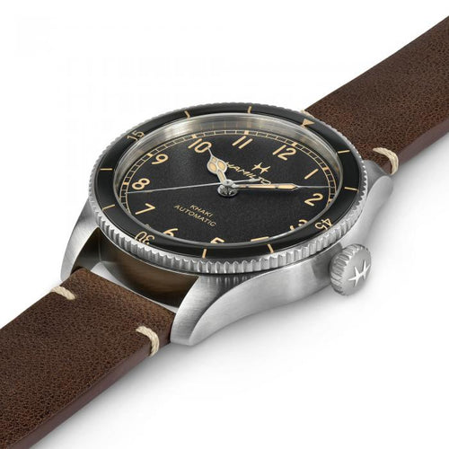Hamilton Khaki Aviation Pilot Pioneer Auto Black Dial on leather