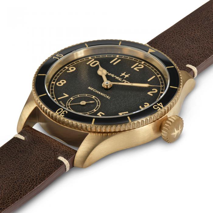 Hamilton Khaki Aviation Pilot Pioneer Bronze Black Dial on leather