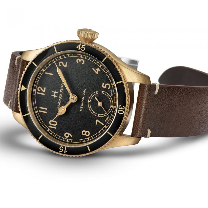 Hamilton Khaki Aviation Pilot Pioneer Bronze Black Dial on leather
