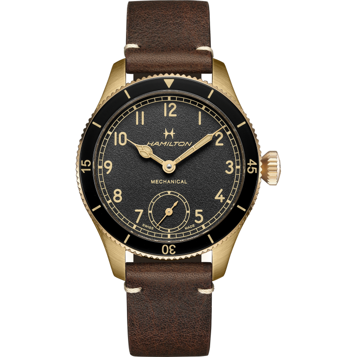 Hamilton Khaki Aviation Pilot Pioneer Bronze Black Dial on leather