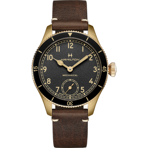 Hamilton Khaki Aviation Pilot Pioneer Bronze Black Dial on leather