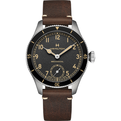 Hamilton Khaki Aviation Pilot Pioneer 43mm on leather