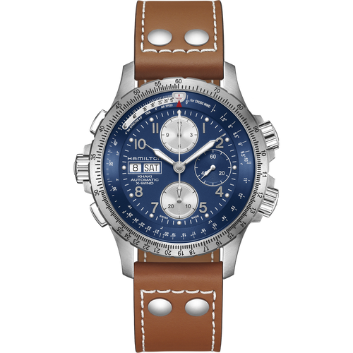 Hamilton Khaki Aviation X-Wind Auto Chrono Blue on leather