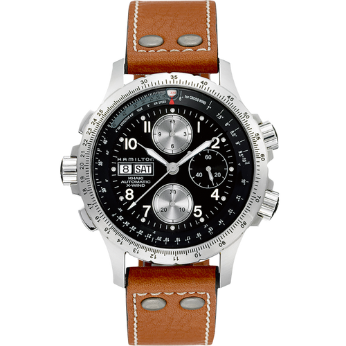 Hamilton Khaki Aviation X-Wind Auto Chrono on leather