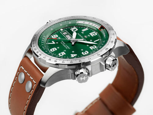 Hamilton Khaki Aviation X-Wind Day Date Auto Green on Leather