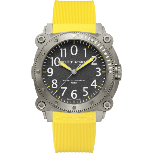 Hamilton Khaki Navy Belowzero Auto Titanium On Yellow Rubber
