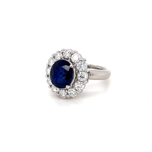 Royal Blue Sri Lanka Sapphire and Diamond Ring -GRS certified