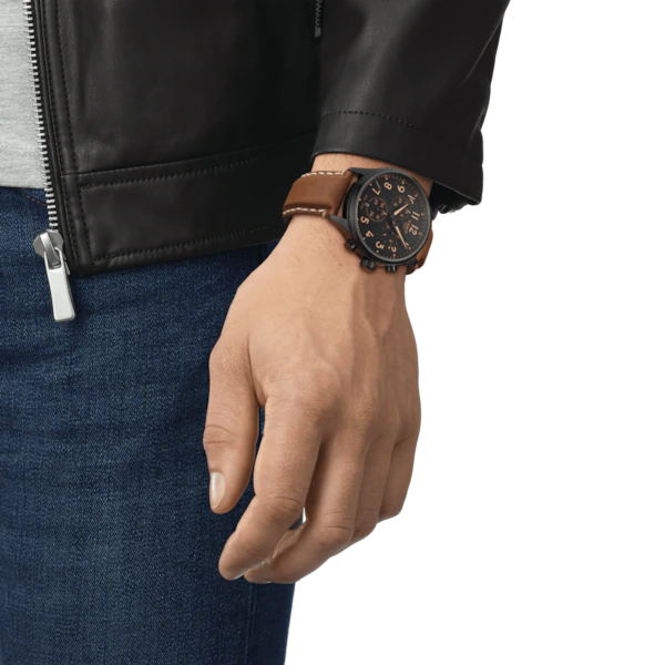 Tissot Chrono XL PVD on Brown Leather look