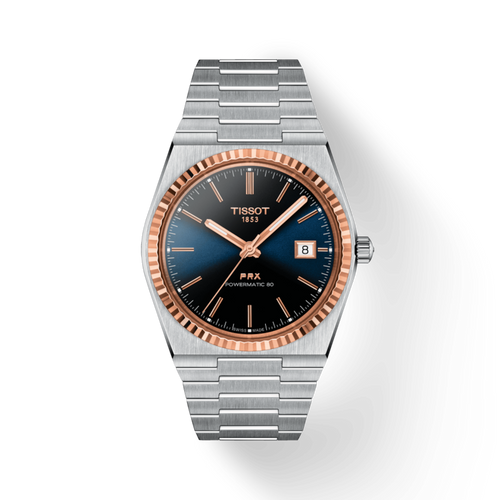TISSOT PRX POWERMATIC 80 BLUE DIAL WITH 18K ROSE GOLD BEZEL