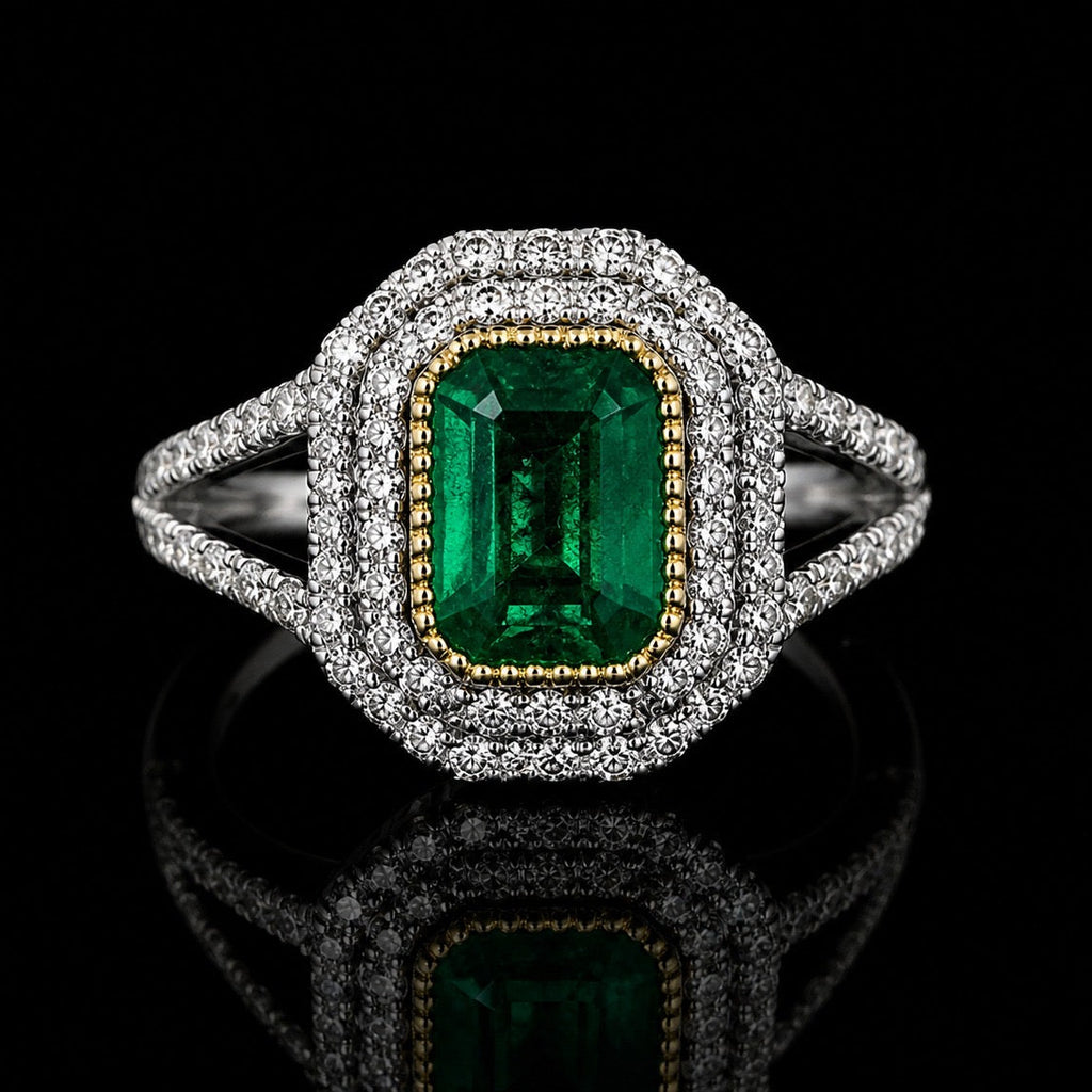 18k white and yellow gold Natural Emerald Ring -2.13ct