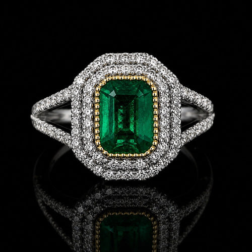 18k white and yellow gold Natural Emerald Ring -2.13ct