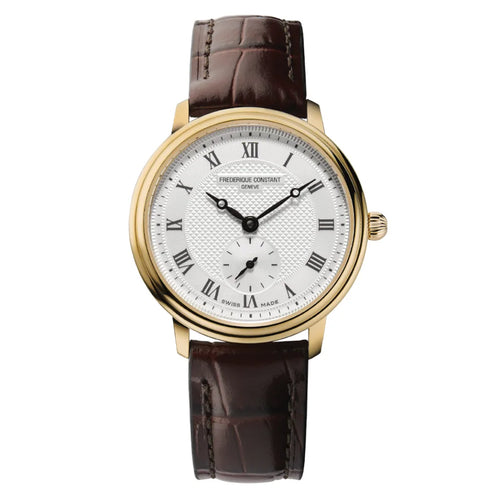 Frederique Constant Classics Slimline Quartz Silver Dial YG Plated on Leather