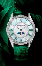 Load image into Gallery viewer, FREDERIQUE CONSTANT CLASSICS ELEGANCE LUNA FULL DIAMOND MOONPHASE ON GREEN LEATHER STRAP