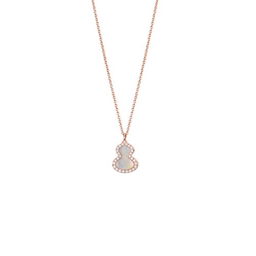 Qeelin Petite Wulu necklace in 18K rose gold with diamonds and mother of pearl