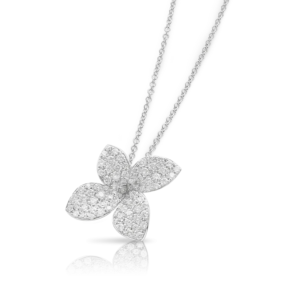 Pasquale Bruni Petit Garden Necklace 18k White Gold with Diamonds, Medium Flower.