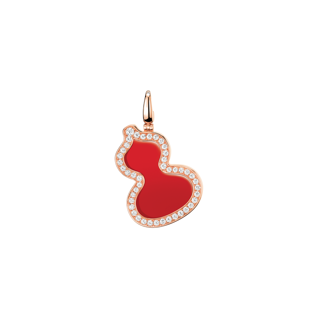 Qeelin Wulu pendant in 18K rose gold with diamonds and red agate