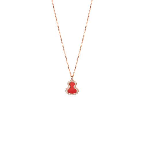 Qeelin Petite Wulu necklace in 18K rose gold with diamonds and red agate
