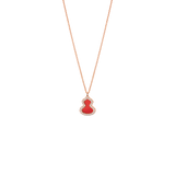 Qeelin Petite Wulu necklace in 18K rose gold with diamonds and red agate