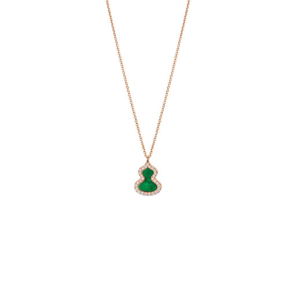 Qeelin Petite Wulu necklace in 18K rose gold with diamonds and jade