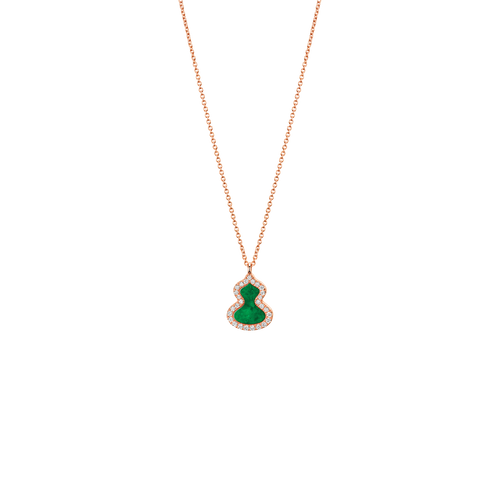 Qeelin Petite Wulu necklace in 18K rose gold with diamonds and jade
