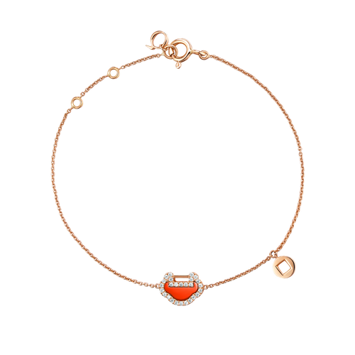 Qeelin Petite Yu Yi bracelet in 18K rose gold with diamonds and red agate