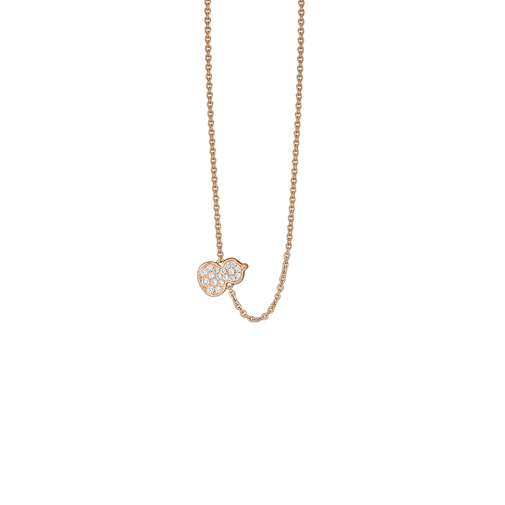Qeelin Petite Wulu necklace in 18K rose gold with pave diamonds
