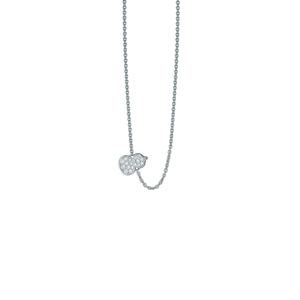 Qeelin Petite Wulu necklace in 18K white gold with pave diamonds
