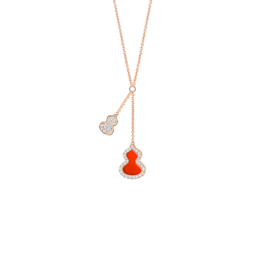 Qeelin Petite Wulu necklace in 18K rose gold with diamonds & red agate