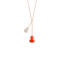 Load image into Gallery viewer, Qeelin Petite Wulu necklace in 18K rose gold with diamonds &amp; red agate