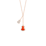 Qeelin Petite Wulu necklace in 18K rose gold with diamonds & red agate