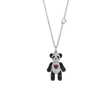 Load image into Gallery viewer, Qeelin Petite Je t&#39;aime Bo Bo necklace in 18K white gold with diamonds, black diamonds and rubies