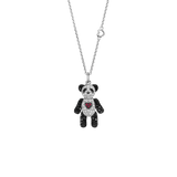 Qeelin Petite Je t'aime Bo Bo necklace in 18K white gold with diamonds, black diamonds and rubies