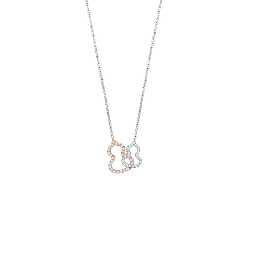 Qeelin Petite Double Wulu necklace in 18K white gold and rose gold with diamonds