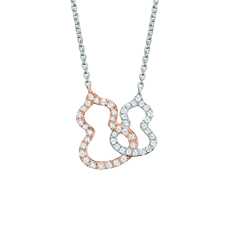 Qeelin Petite Double Wulu necklace in 18K white gold and rose gold with diamonds