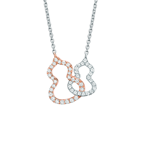 Qeelin Petite Double Wulu necklace in 18K white gold and rose gold with diamonds