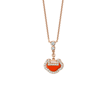 Load image into Gallery viewer, Qeelin Petite Yu Yi necklace in 18K rose gold with diamonds and red agate