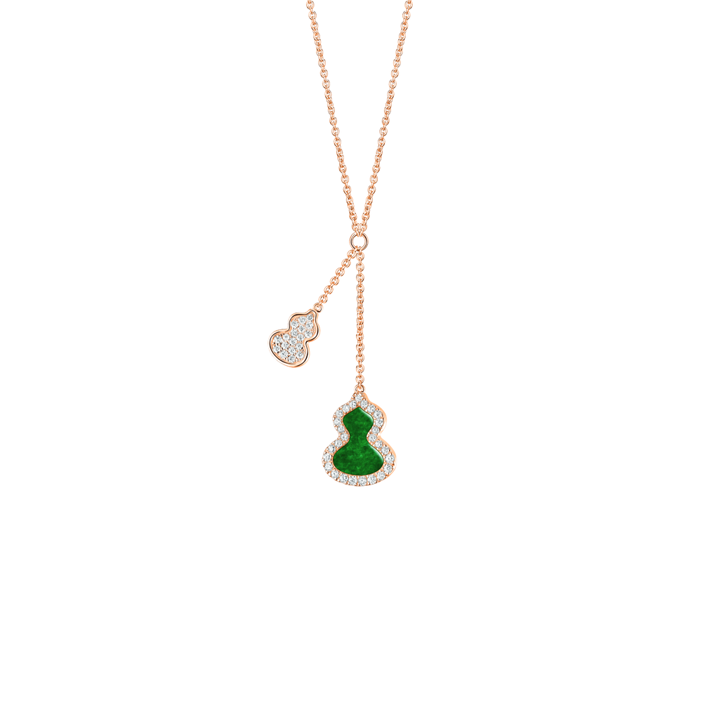 Qeelin Petite Wulu necklace in 18K rose gold with diamond and jade
