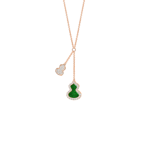Qeelin Petite Wulu necklace in 18K rose gold with diamond and jade