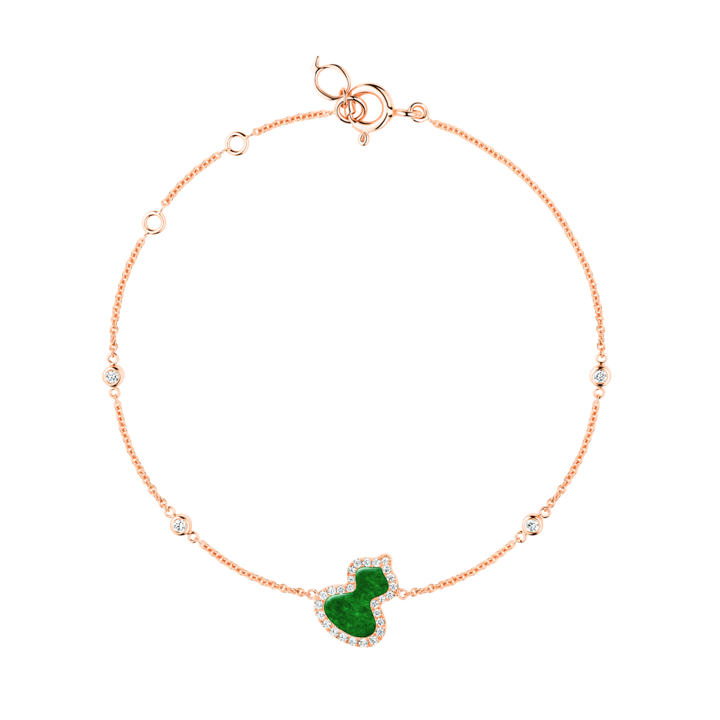 Qeelin Petite Wulu bracelet in 18K rose gold with diamonds and jade