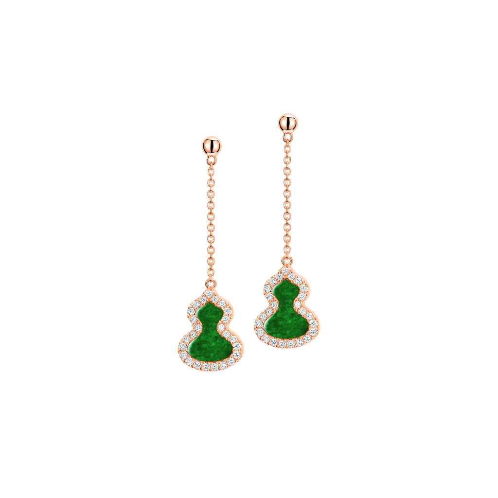 Qeelin Petite Wulu earrings in 18K rose gold with diamonds and jade